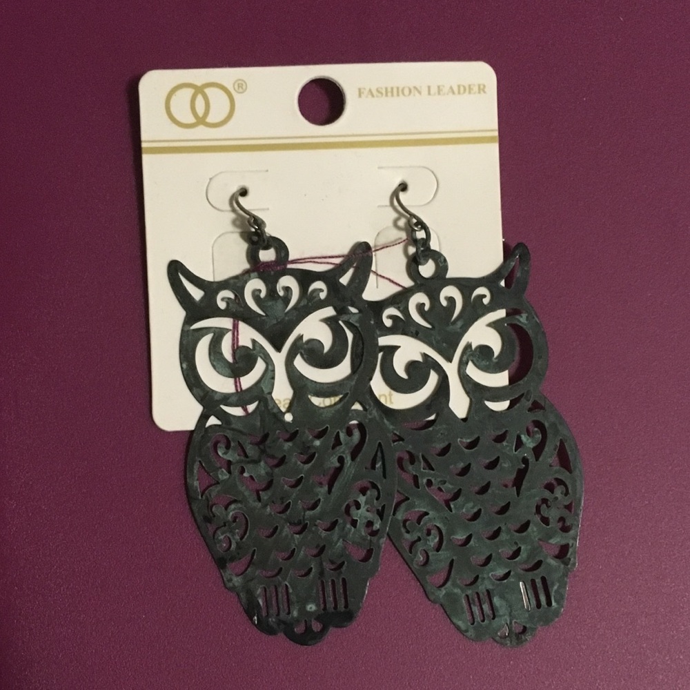 Green owl earrings